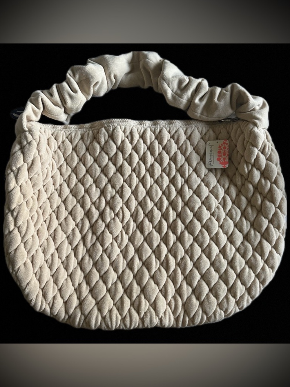Free People Movement Cream Quilted Shoulder Bag with Ruched Handle